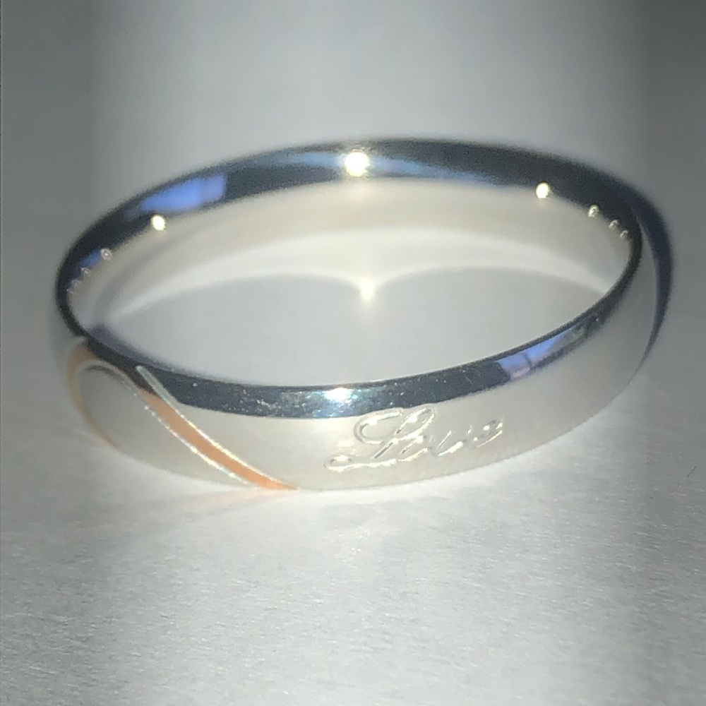 Silver Tone and Gold Tone Heart Engraved Ring - Picture 3 of 6